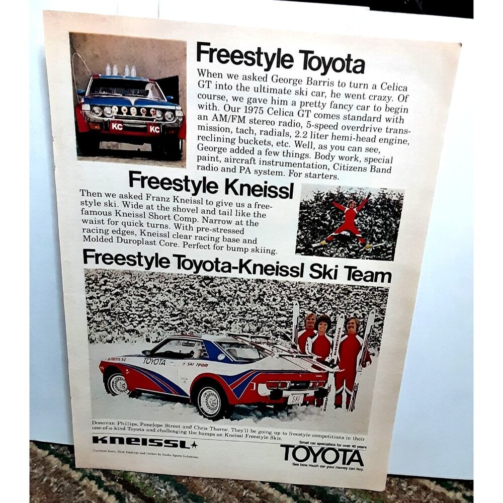 1974 Toyota Freestyle Celica GT and Kneissl Ski Team Print Ad George Barris